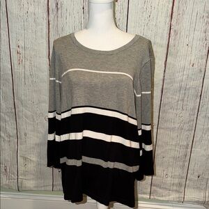 Liz Claiborne Gray and Black Striped Sweater